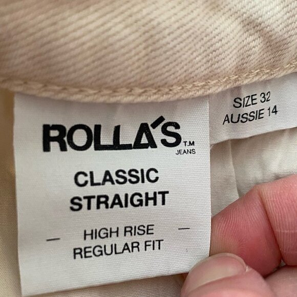 Rolla's Womens G'Day Mate Classic Straight Jeans Beige High Rise Pockets 32 New - Picture 6 of 9